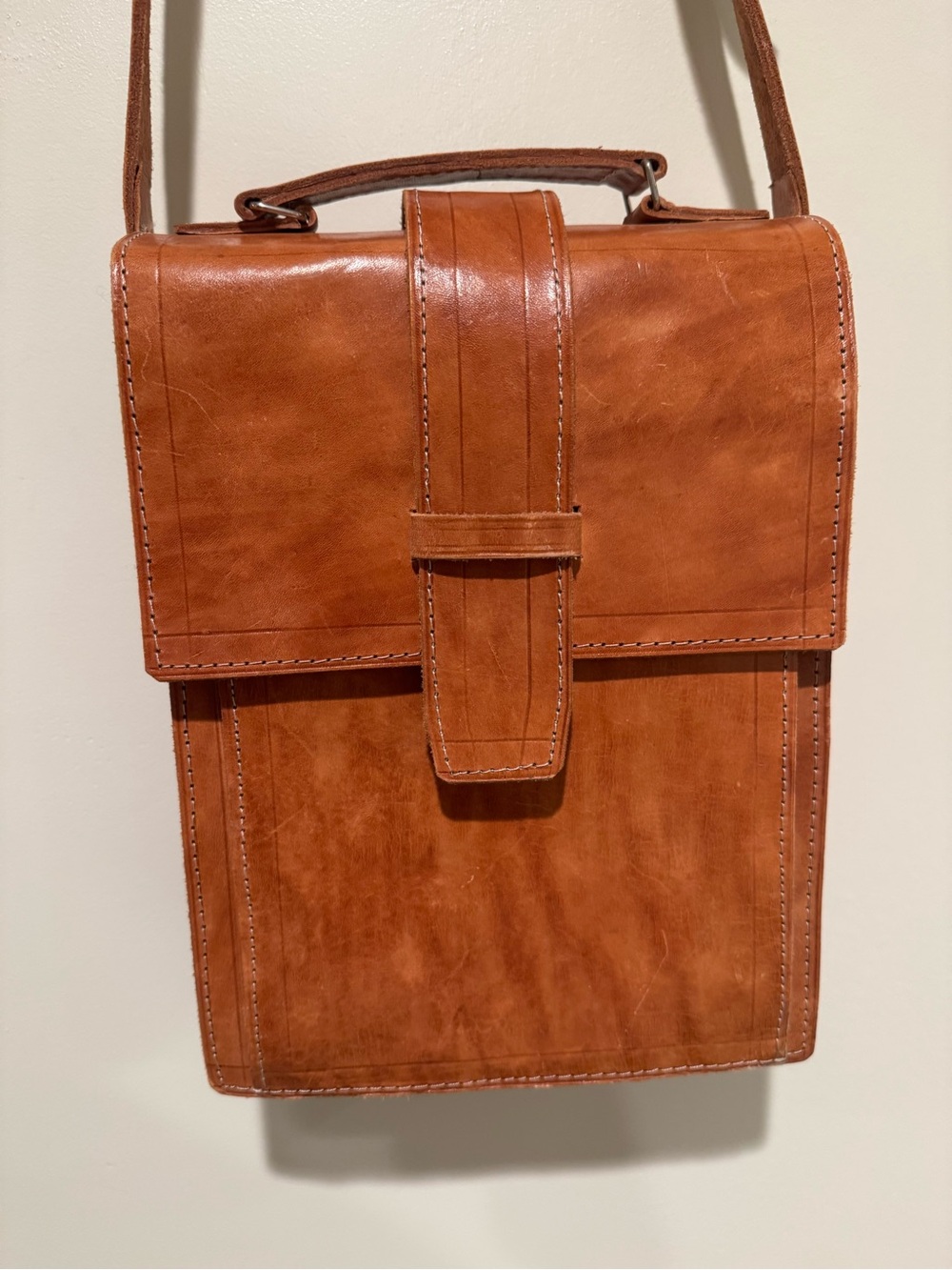 Vtg Saddle Leather Backpack Structured Satchel Work Travel Bookbag Rucksack